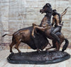 BUFFALO HUNT STATUE HANDMADE BRONZE SCULPTURE BY FREDERIC REMINGTON LARGE SIZE 20 INCH HIGH - SNYPEX