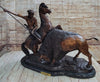 BUFFALO HUNT STATUE HANDMADE BRONZE SCULPTURE BY FREDERIC REMINGTON LARGE SIZE 20 INCH HIGH - SNYPEX