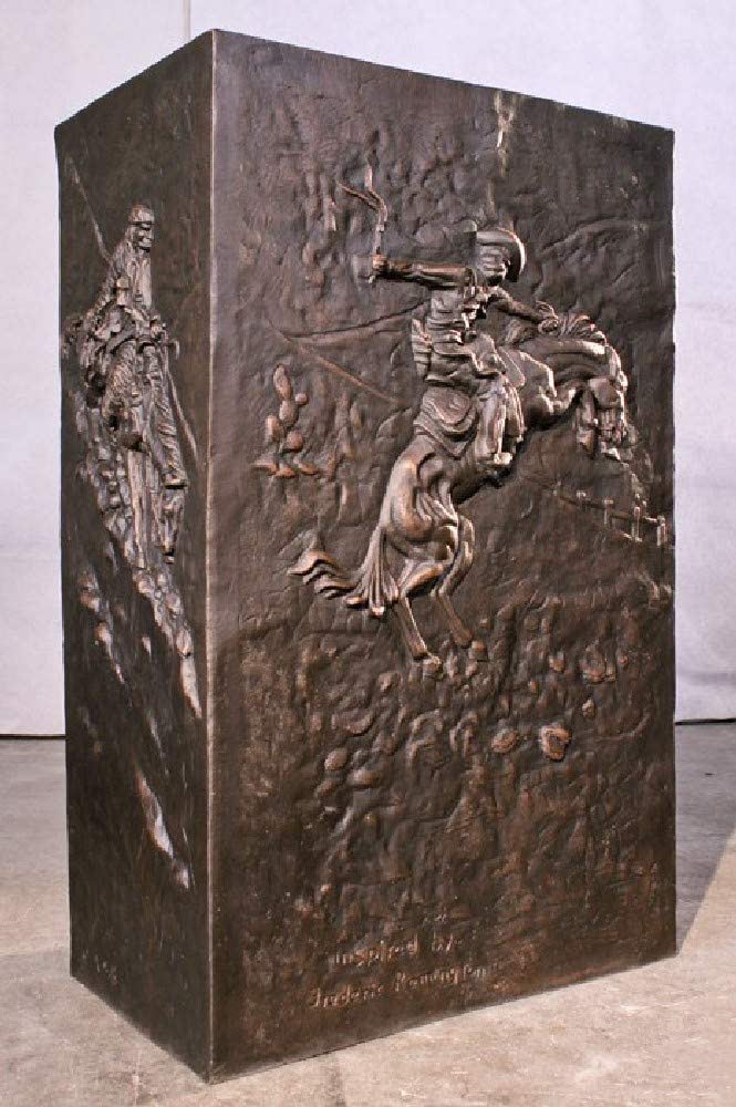 Solid Bronze "Remington Pedestal" Stand Sculpture By Mario Nardini As a Tribute to Frederic Remington Size 36 Inches High